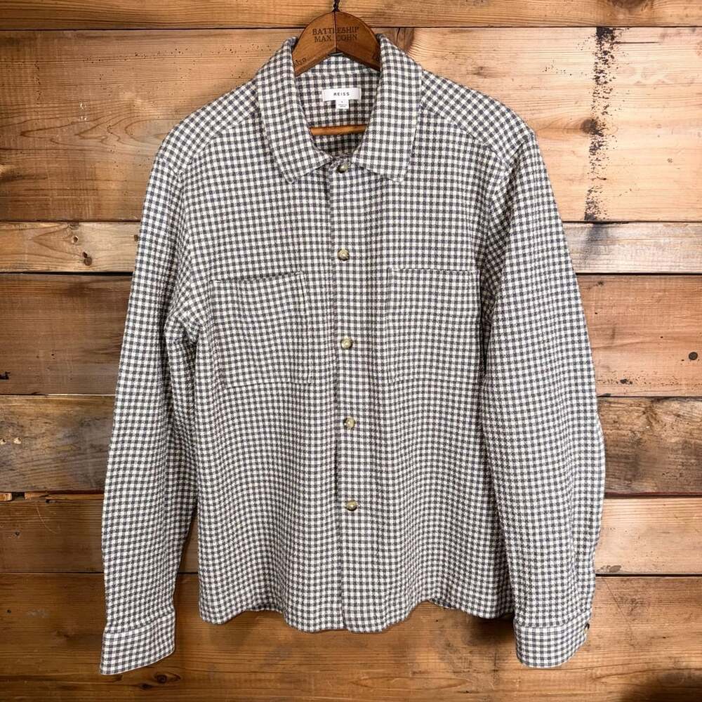 REISS Check Twin Pocket Overshirt Size L Grey White Gingham